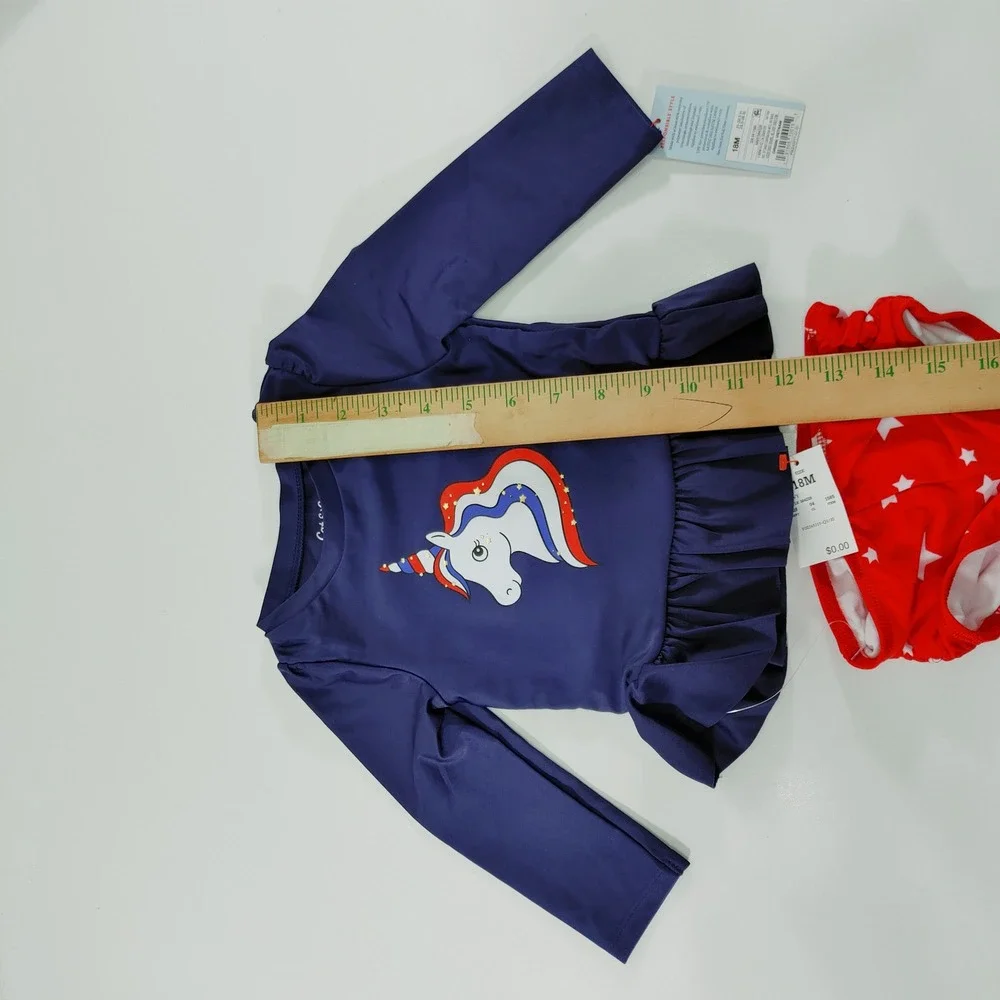 Cat Jack Toddler‎ Girl Unicorn Rash Guard Swim Top Bikini Set Red Navy Blue 18M
